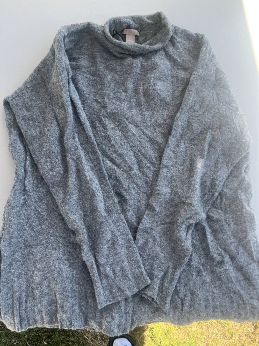 H&M Gray Marled Cowl Neck Draped Sweater XS